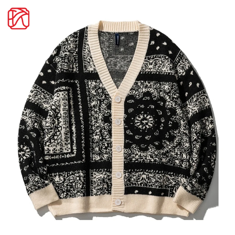 

Winter New Cardigan Men's Sweater Japanese Style Classic Cashew Flowers Sweaters Coat Fashion Loose Harajuku Knitted Outerwear