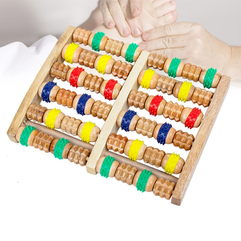 

6 Rows Wooden Foot Massager Roller Heath Therapy Acupressure Relax Massage Pain Stress Relief Shiatsu Roller Feet Care Massager