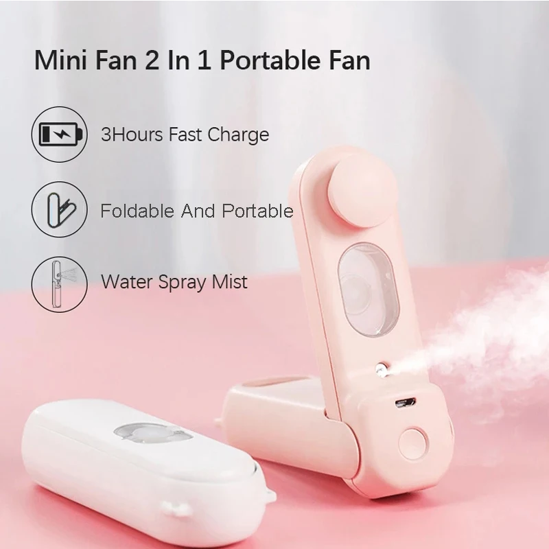 Mini Fan 2 In 1 Portable Fan Humidifier Enduring Silent Foldable Usb Rechargeable Fan Water Spray Mist Face Steamer for Outdoor