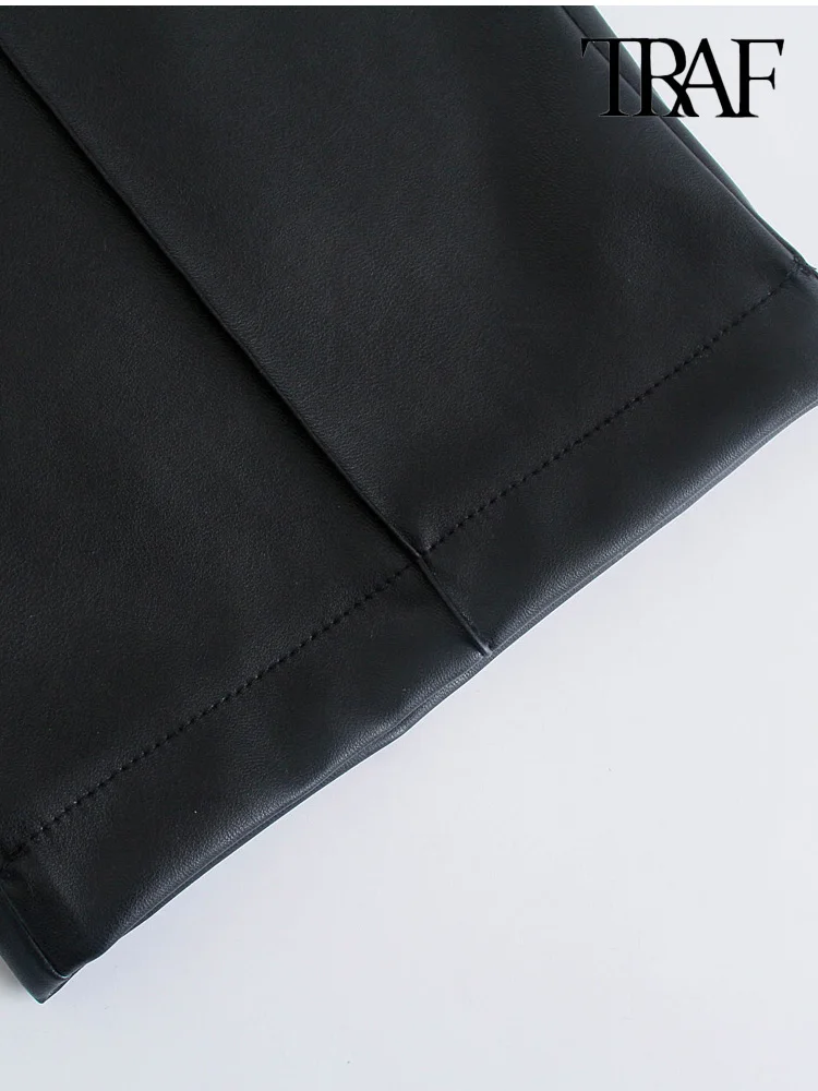 Брюки женские прямые из искусственной кожи с высокой талией на молнии | Женская