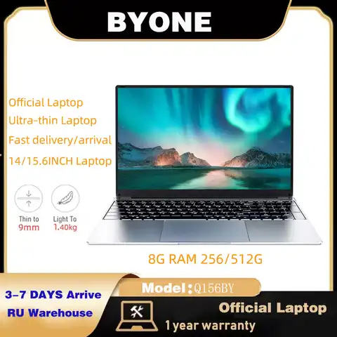 Ноутбук BYONE, 15,6 дюйма, 8 Гб ОЗУ, 256 ГБ 512 Гб SSD, компьютер на базе Windows 10, портативный ноутбук с процессором Intel Celeron J3455 для офиса 15,6 дюйма