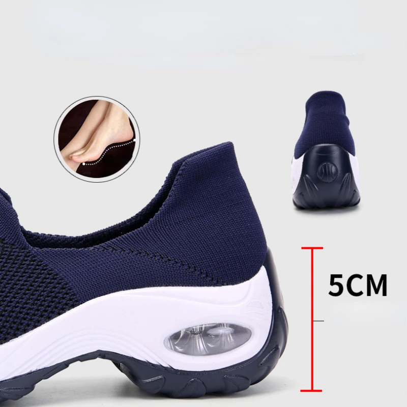 Women's Walking Shoes Slip-On Comfortable Sneakers Platform Casual Shoes Outdoor Sports Height Increasing Female Footwear