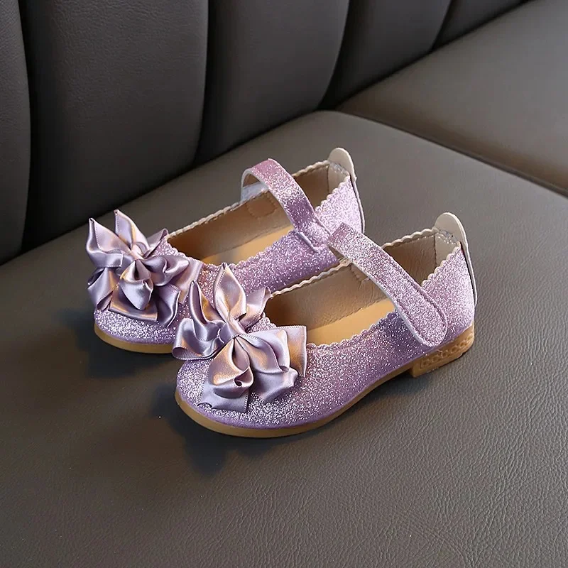 

Детские кожаные туфли с цветами для девочек, фиолетовые золотые туфли принцессы с блестками для детей, для маленьких девочек, свадебная обувь, новинка 2023