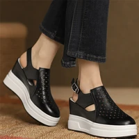 summer fashion sneakers women genuine leather wedges high heel gladiator sandals female round toe platform pumps casual shoes