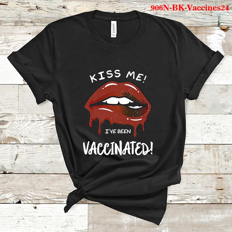 

Kiss Me I'v Vaccinated Lip Print Women T Shirt Short Sleeve O Neck Loose Women Tshirt Ladies Tee Shirt Tops Camisetas Mujer