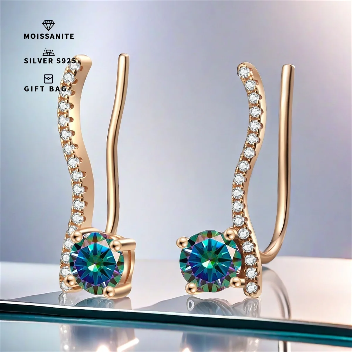 Пара посеребренных платиновых серег S925 с радужным муассанитом 0 5 карата + карата.