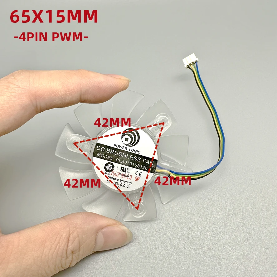 Вентилятор для видеокарты POWER LOGIC 7015, 65 м, диаметр 67 мм, 42 мм, шаг отверстия, VGA PLA07015S12L-1, 12 В постоянного тока, 0,07 А, 3 контакта