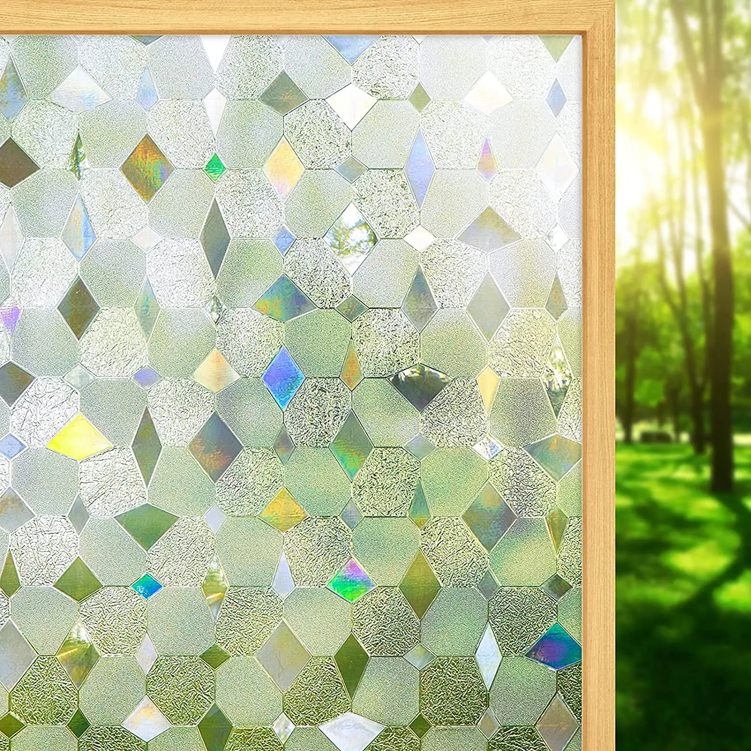

New 3D Rainbow Window Film 3D Ecology Non Toxic Glass Vinyl for Home Static Cling Stained Glass Film Insulation Window Sticker