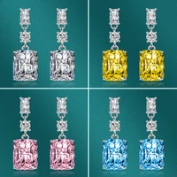 new fashion s925 silver needle square pierced earrings exquisite color rectangular zircon luxury earrings womens jewelry