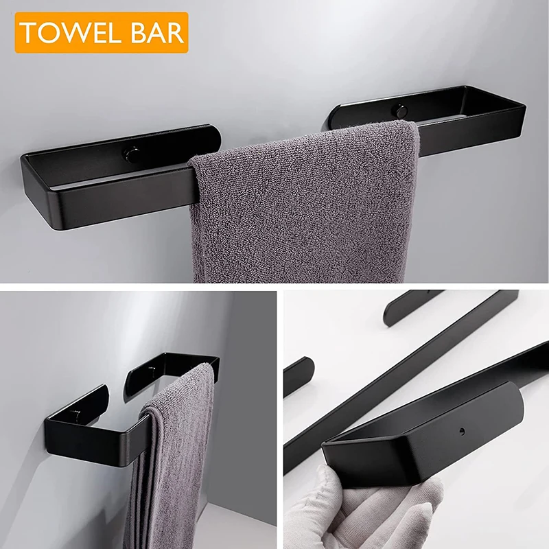 No Drilling Aluminum Towel Bar Self-adhesive Toilet Paper Holder Rack Punch Robe Hook Storage Shelf Bathroom Accessories Set |