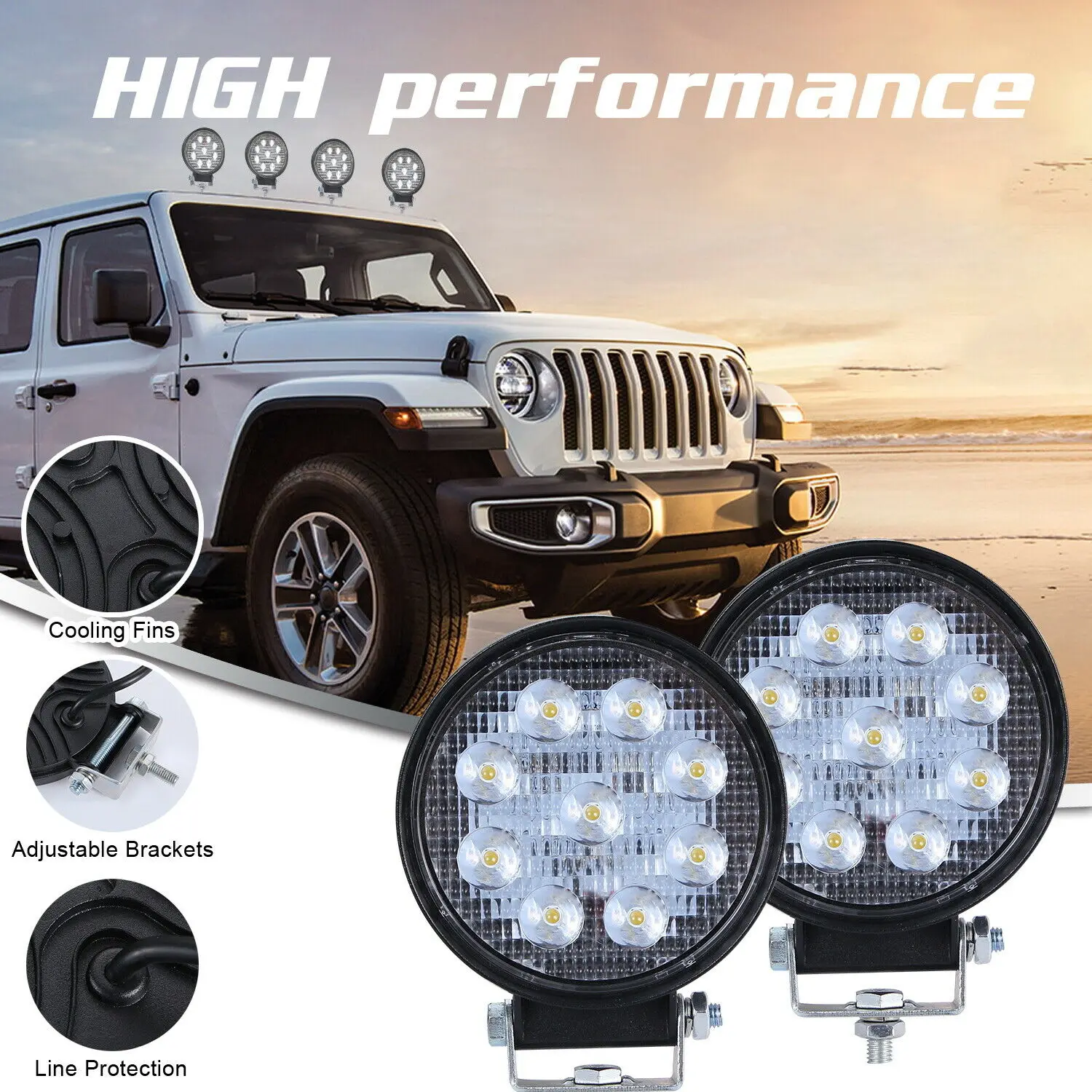 

2X 4INCH 27W Round LED Work Light Bar Spot Beam Offroad Driving Fog Lamp 12-24V