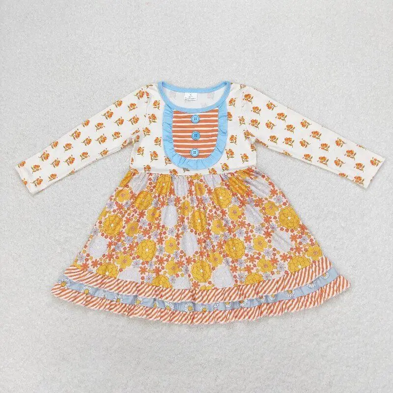 Бутик для маленьких девочек оранжевое Цветочное платье Оптовая продажа одежды