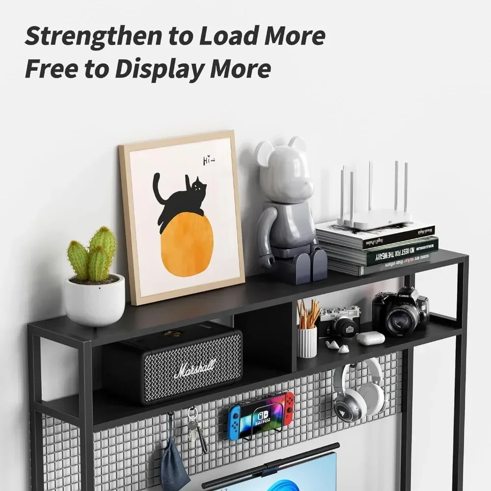 Shaped Desk with Hutch and Pegboard - 67&quot L Gaming LED Lights Corner Computer Storage Shelves Black