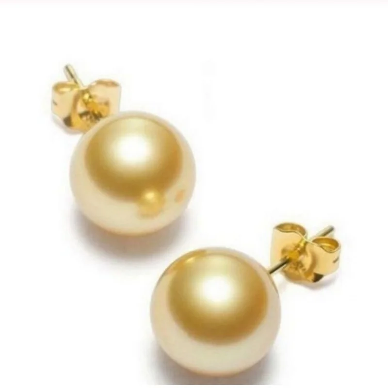 

HOT AAA 10MM NATURAL SOUTH SEA GENUINE GOLD PEARL EARRING new Tibetan gold