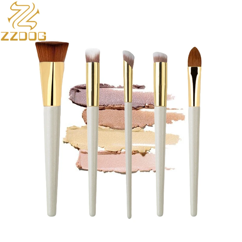 

ZZDOG 2Pcs Professional Facial Makeup Brush Base Make Up Foundation Concealer Highlight Cosmetics Tools White Gold Beauty Brush