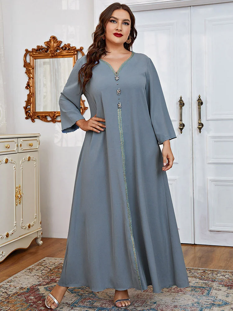 

Женское платье-кафтан с вышивкой, Повседневная Свободная мусульманская Арабская одежда с V-образным вырезом, 2022