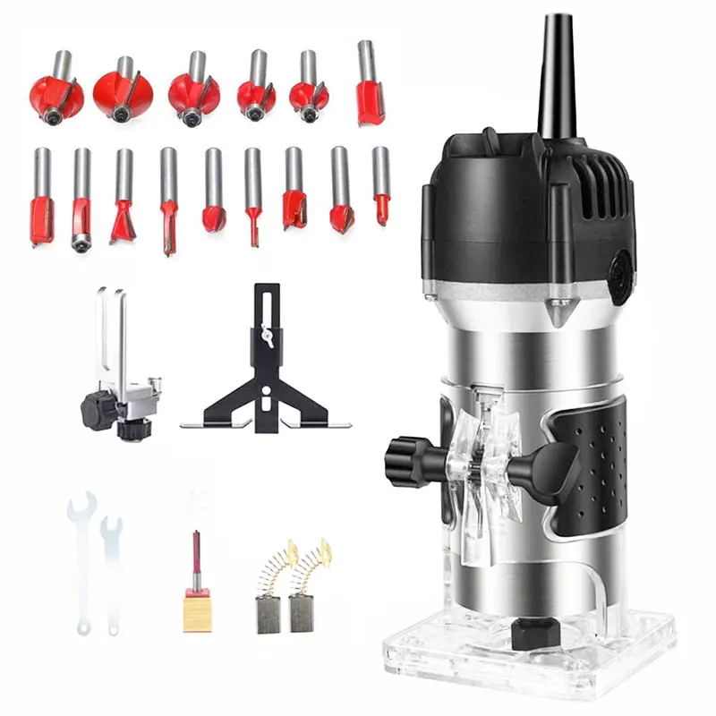 

Woodworking Trimmer 1000W 32000rpm 6.35mm Slotting Trimming Electric Hand Trimmer Wood Laminator Compact Palm Router Joiners DIY