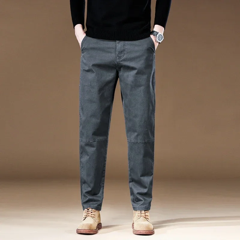 2024 Весенняя новая брендовая одежда мужские брюки-карго 97% хлопок однотонная