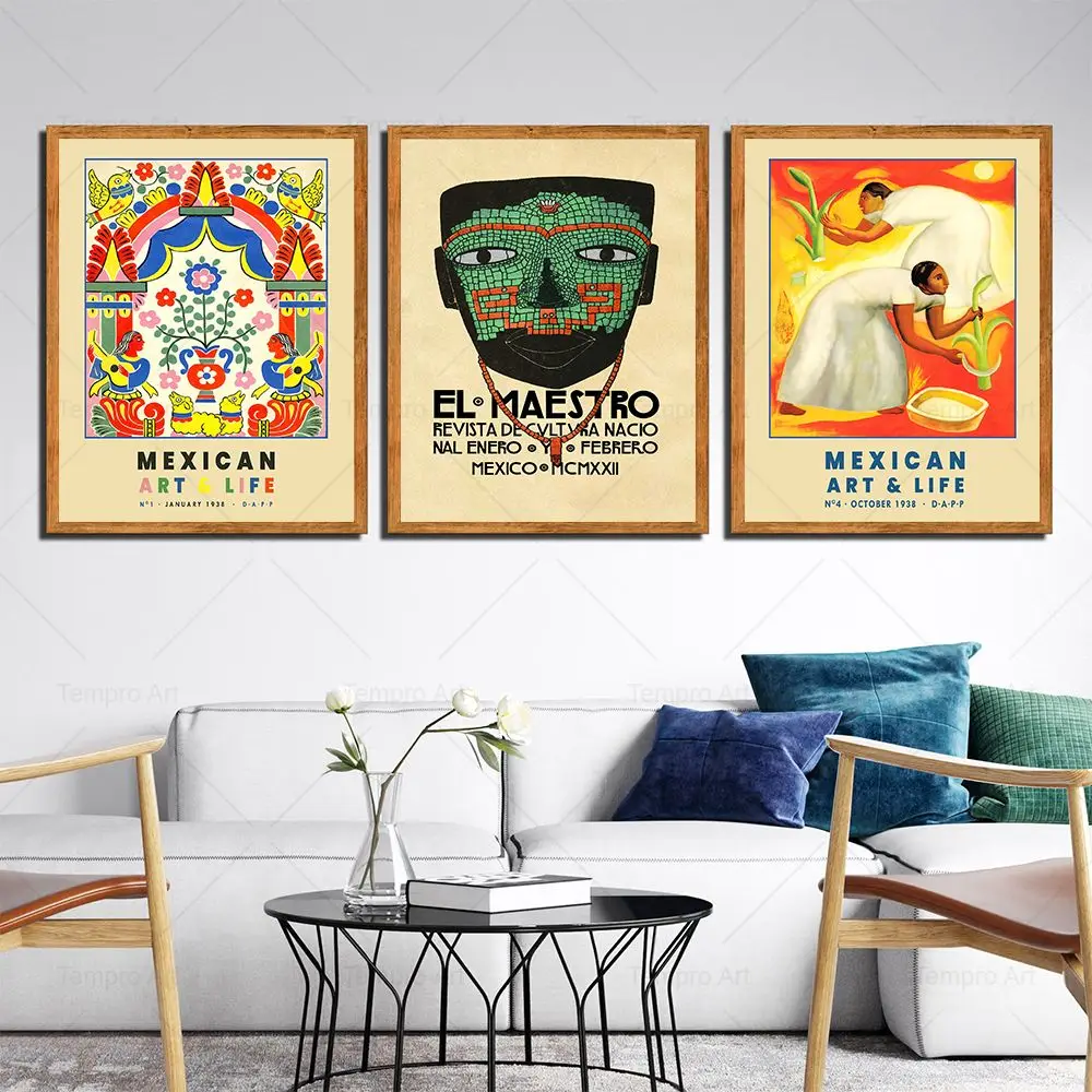 

Mexico Poster Traditional Mexican Wall Art Prints Exhibition Art Picture Canvas Painting For Living Room Mexico Style Home Decor