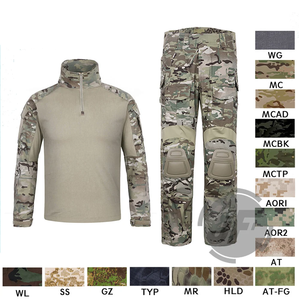 Emerson G3 Combat Shirt & Pants Trousers Knee Pads Set EmersonGear Tactical Military Hunting GEN3 Camouflage BDU Uniform MC