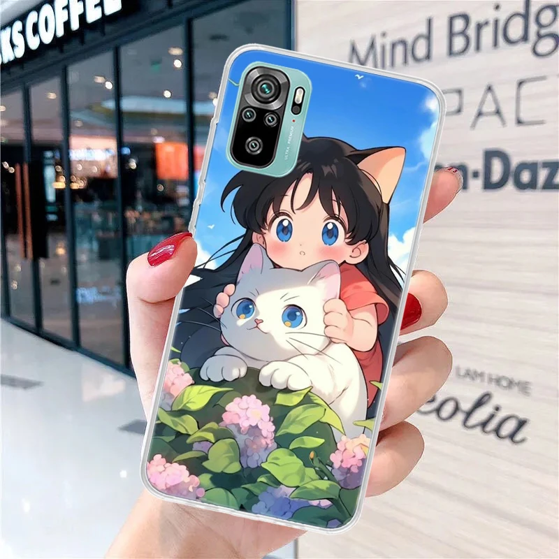 Милый мягкий чехол для телефона в стиле аниме Ins с кошкой девочек Xiaomi Redmi 12 12C 9 9A 9C 9T