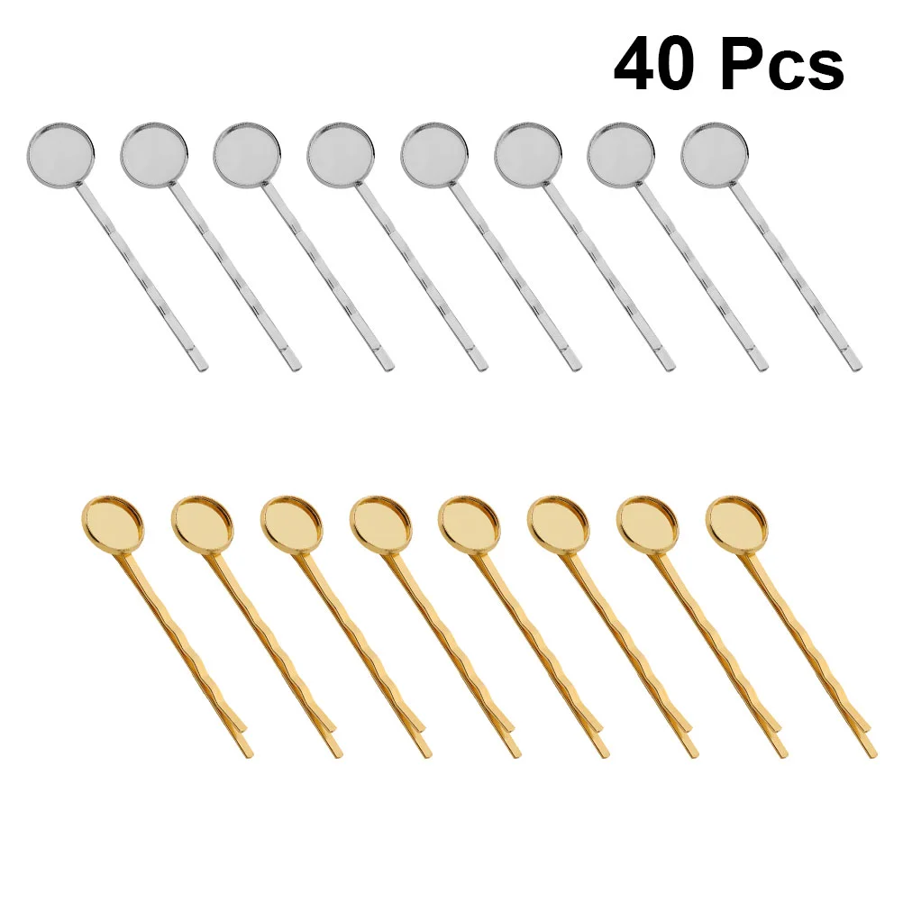 

40Pcs Hair Clip DIY Round Settings Blank Bobby Pin Hair Base Barrette Bezel Tray Headdress Jewelry Making Accessories ( Mixed