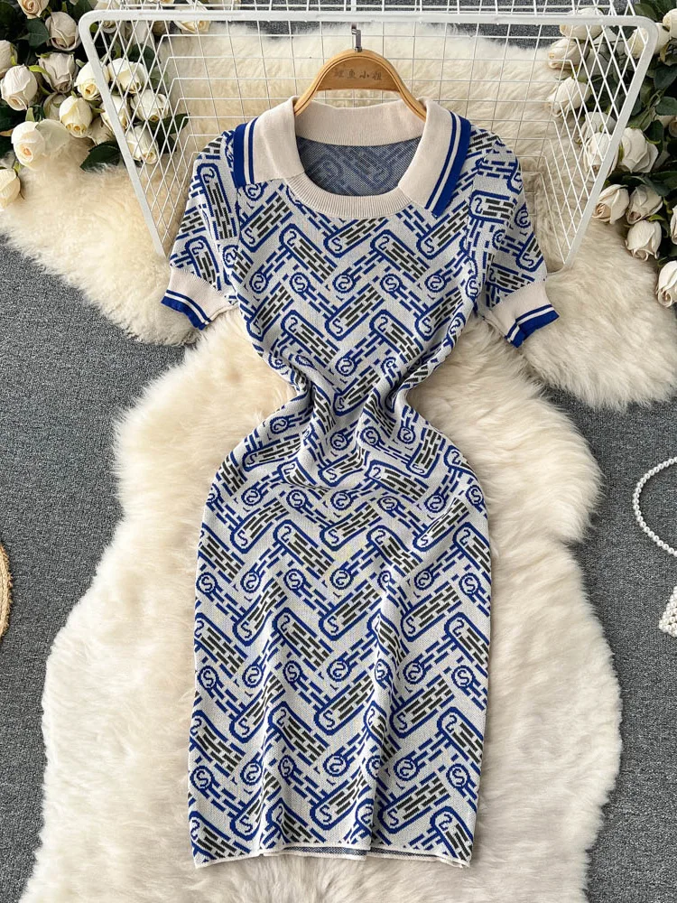 Женское трикотажное платье-поло ALPHALMODA с коротким рукавом и воротником-поло