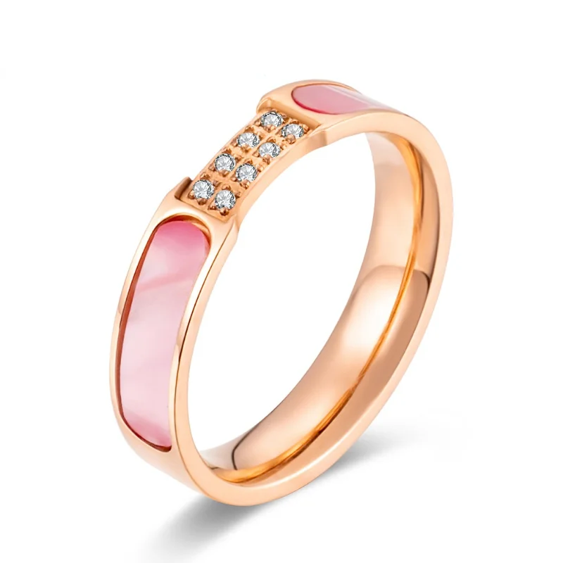 

Korean Temperament Inlaid Pink Shell Female Ring Rose Gold Rhinestone Tail Ring Party Jewelry Gift