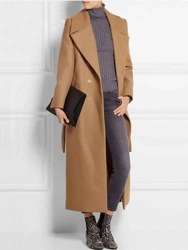 

HIGH STREET Newest Winter 2022 Fashion Designer Overcoat Women's Double Breasted Belted Wool Blends Extra Long Coat