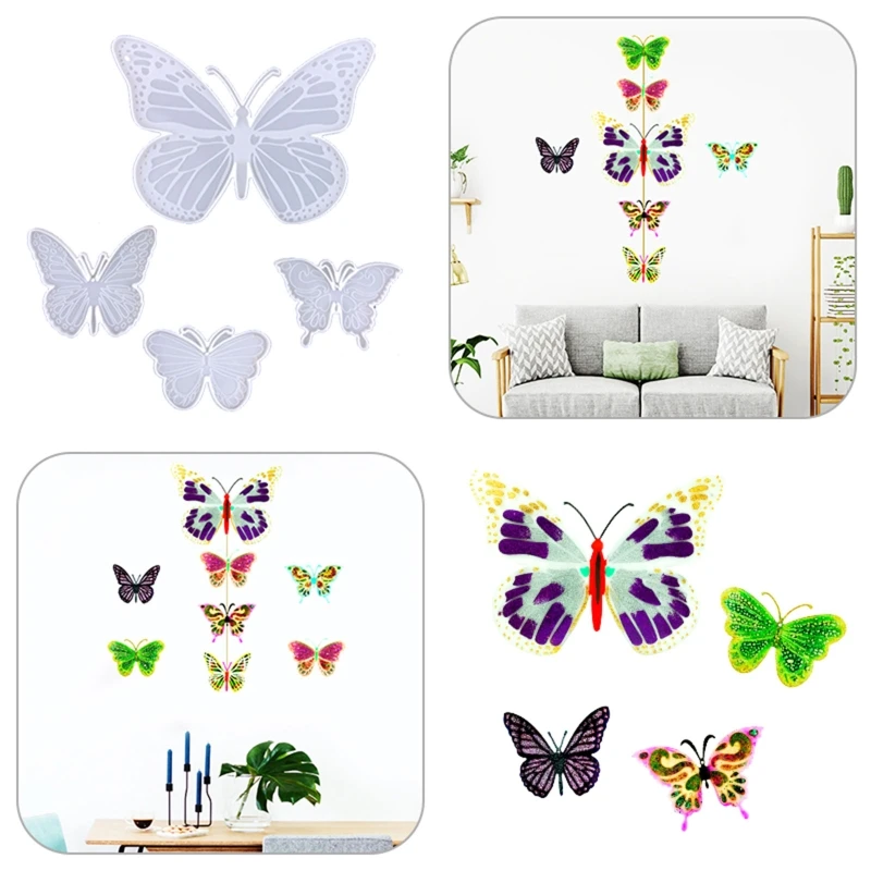

4 Pcs Butterfly Wall Hanging Crystal Epoxy Resin Mold Wall Decoration Silicone Mould DIY Craft Casting Tool