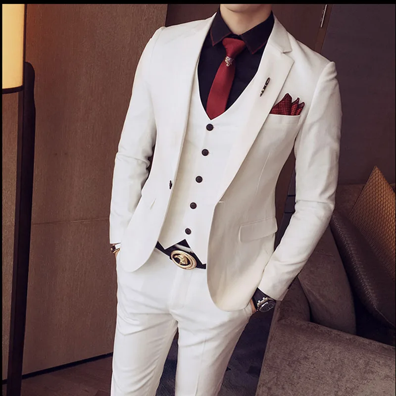

Tuxedo Jackets Men's Suits Slim Fit 3 Pieces Sets White Stylish Designer Prom Suits Grey Costume Homme Mariage Smocking