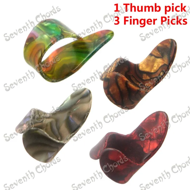 

Celluloid 3 finger picks & 1 thumb pick as A set Guitar Picks Plectrums XH-TZ