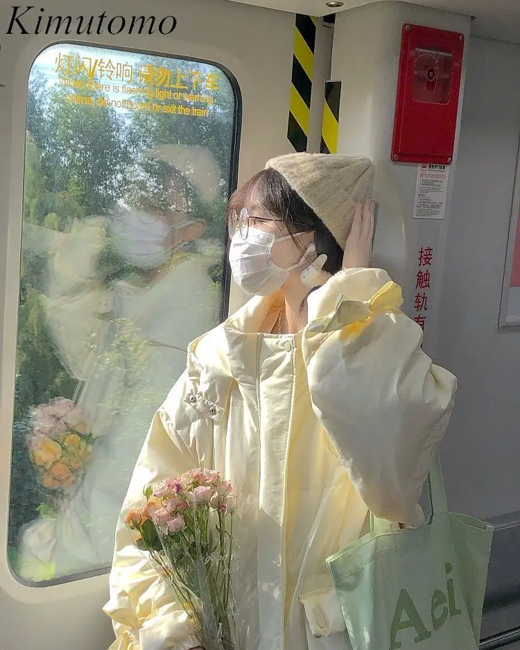 Kimutomo кремового цвета на шнуровке с бантиками стеганое пальто женское свободное