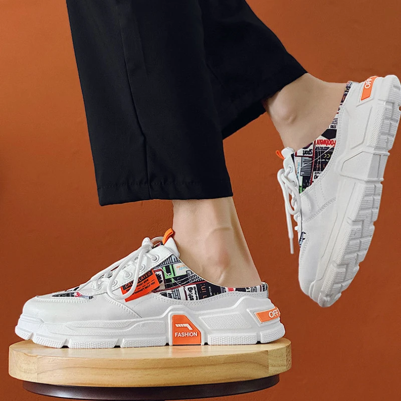 

2022 Summer New Mens Casual Shoes Half-slip Canvas Shoes Trend Flat Bottom Shoes Loafers Height-enhancing Half-slip Casual Shoes
