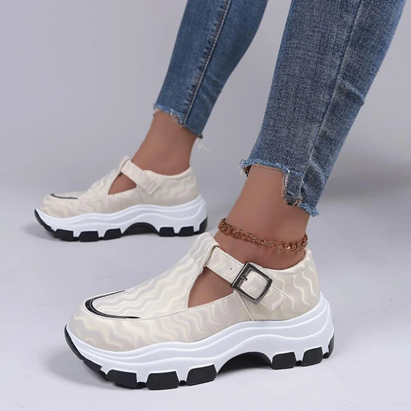 

Women Vulcanize Shoes Platform Fashion Colorblock Buckle Wedge Shoes Loafers Comfortable Woman Vulcanize Shoes Zapatos Mujer