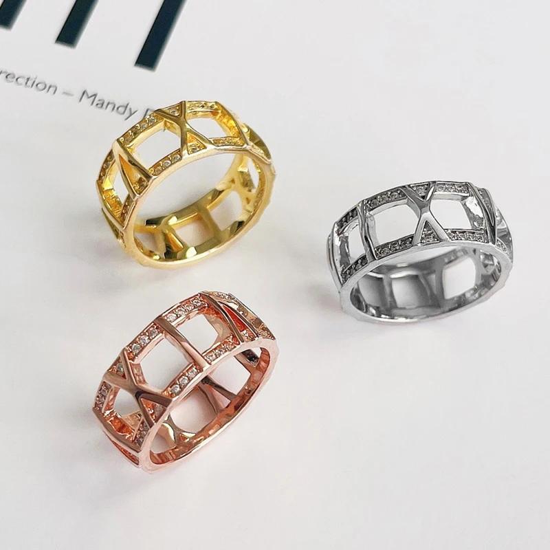 

Classic Roman Graduated Ring Luxurious Zircon Wide Edition Men's and Women's Rings Ins Network Red Same Style