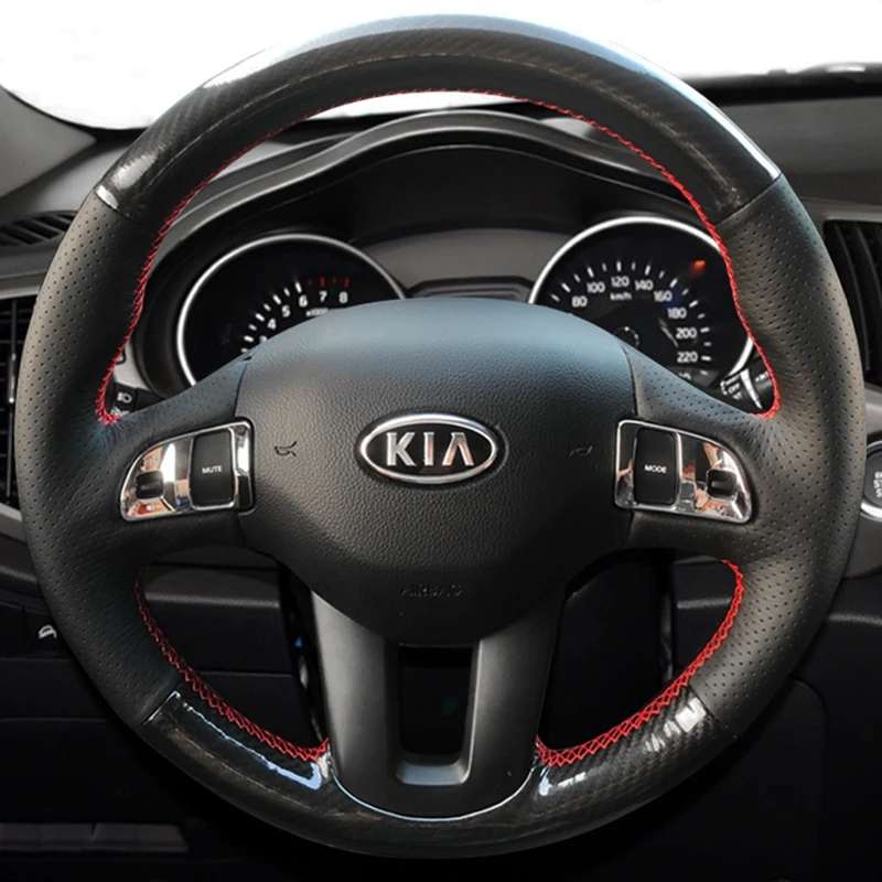 

Custom Car Steering Wheel Braid Cover Carbon Fiber Genuine Leather 100% Fit For Kia Sportage 3 2011 2012 2013 2014 Kia Ceed 2010