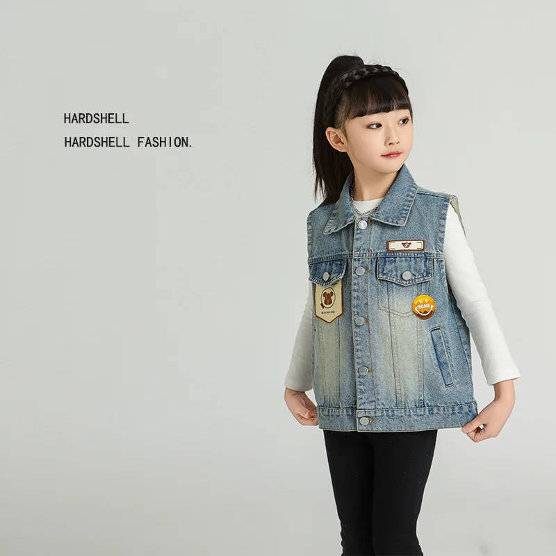 Топ для маленьких девочек жилет детей старшего возраста 2024 джинсовый на весну и