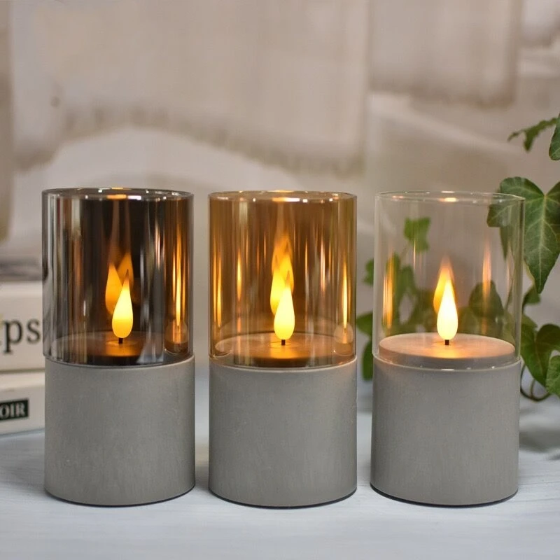 

Пульт дистанционного управления или нет, 3D фотоэлементы, стеклянный бетонный подсвечник, работающий от батареек, стойка, свечи, фотоэлементы, украшение свадебного стола