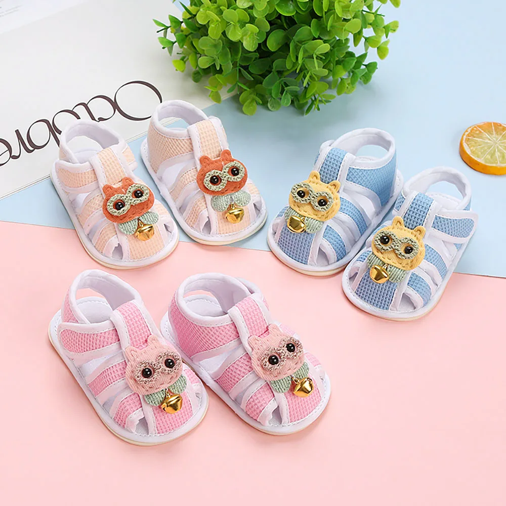 

Летние сандалии для малышей, милые животные из хлопка, летняя Нескользящая эргономичная обувь, сетчатая Летняя обувь