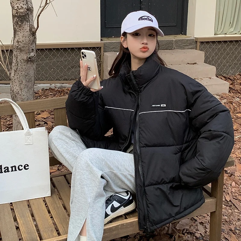 Winter Jacket Women Parkas 2022 New Snowsuit Fashion Long Sleeves Loose Korean Patchwork Zipper Large Size Female Coats