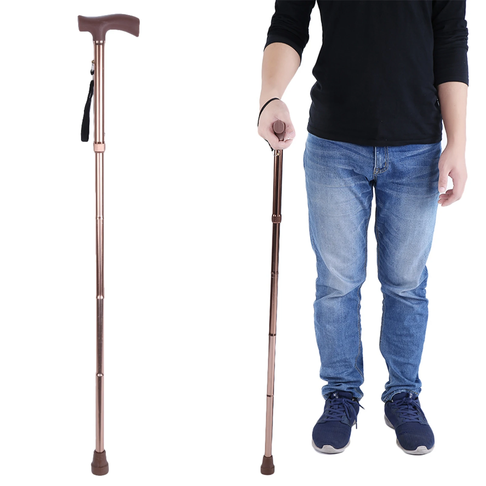 Регулируемая Длина Бронзовая Складная Трость Безопасная Для Пожилых Людей