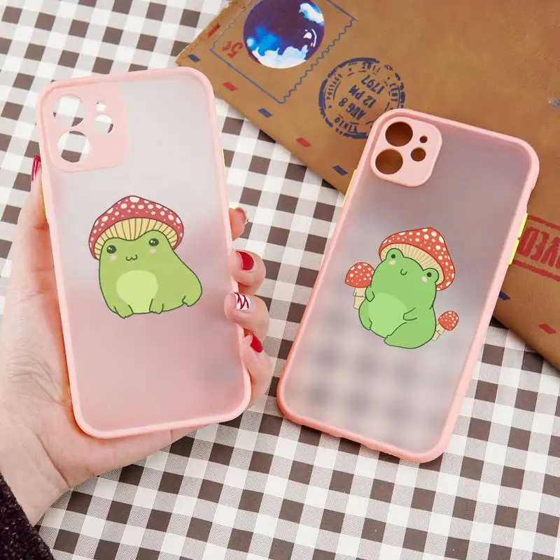 

Cute cartoon mushroom frog Phone Case matte transparent For iphone 11 12 13 7 8 plus mini x xs xr pro max cover