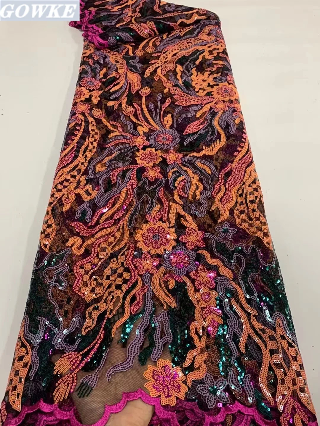 

African Multicolor Sequins Lace Fabric 2022 High Quality French Luxury 5 Yards Tulle Lace Fabric For Wedding Party Dresses Sew