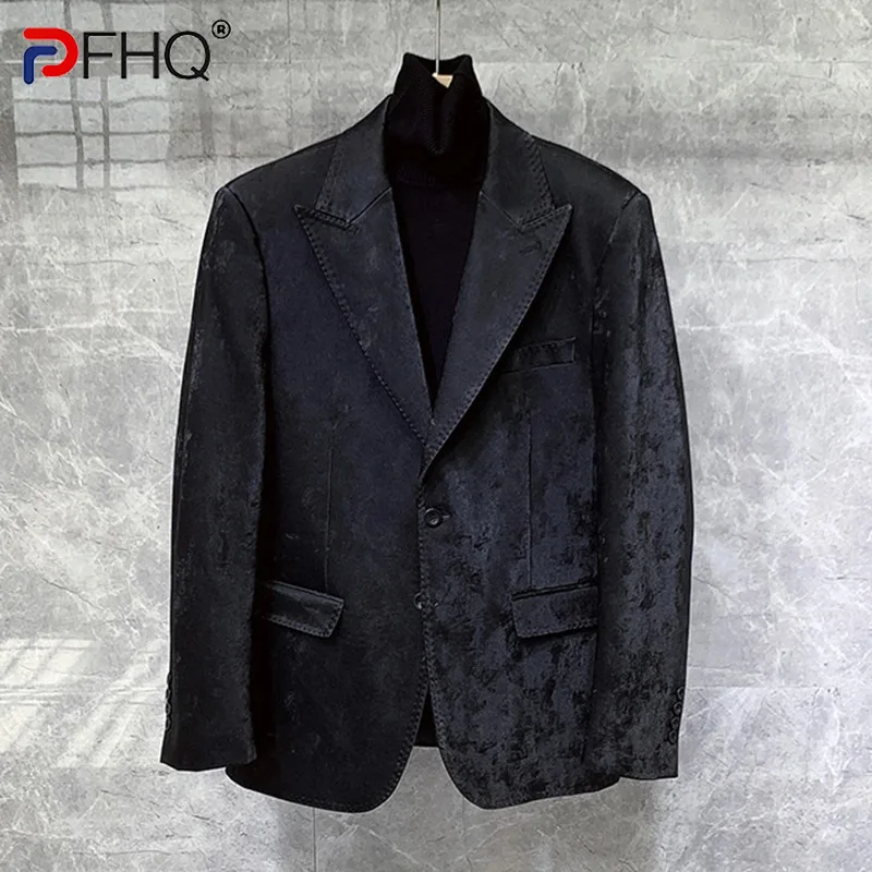 

PFHQ осенний полосатый воротник приталенный кожаный костюм пальто мужской модный красивый крутой темпераментный авангардный оригинальный Блейзер 21Z2617