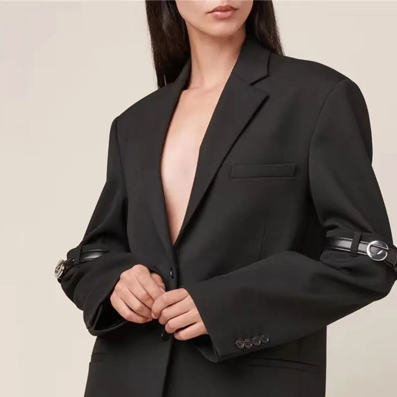 

2023 Fashion new design sense personality splicing temperament loose profile thin casual small suit jacket women