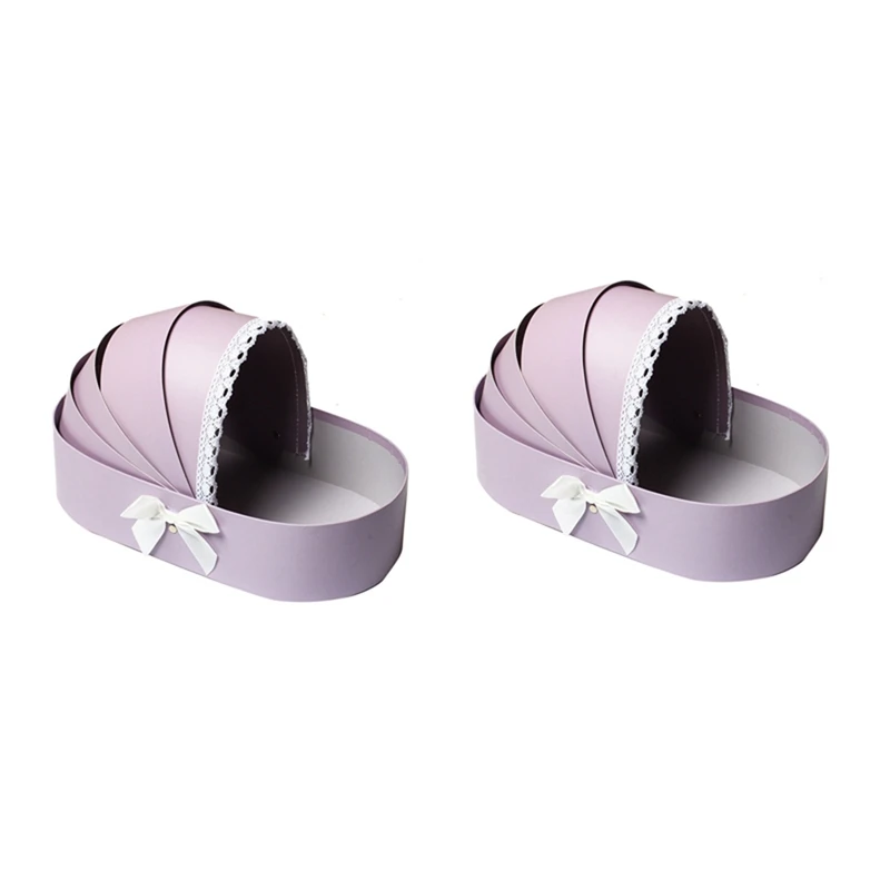 

2X Cradle Flower Box Rose Flower Arrangement Basket Gift Boxes Romantic Floral Flower Packing Boxes Wedding Home Decor-C