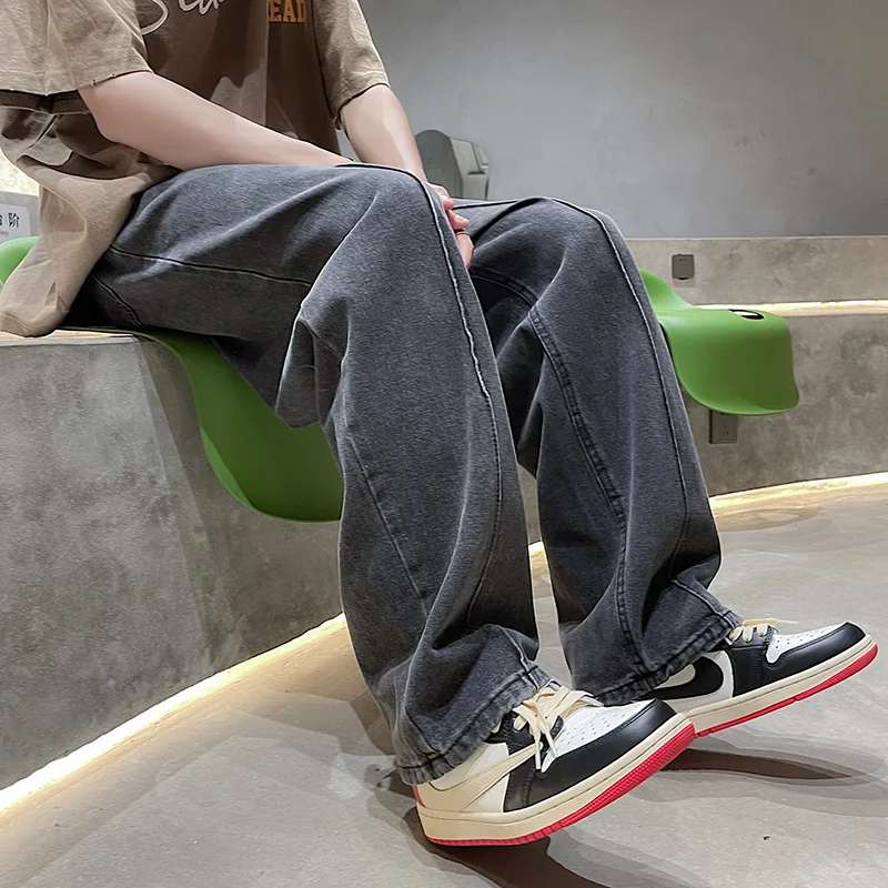 Black/Blue/Brown Baggy Jeans Men Fashion Casual Wide Leg Jeans Men Streetwear Loose Hip Hop Straight Denim Pants Mens Trousers