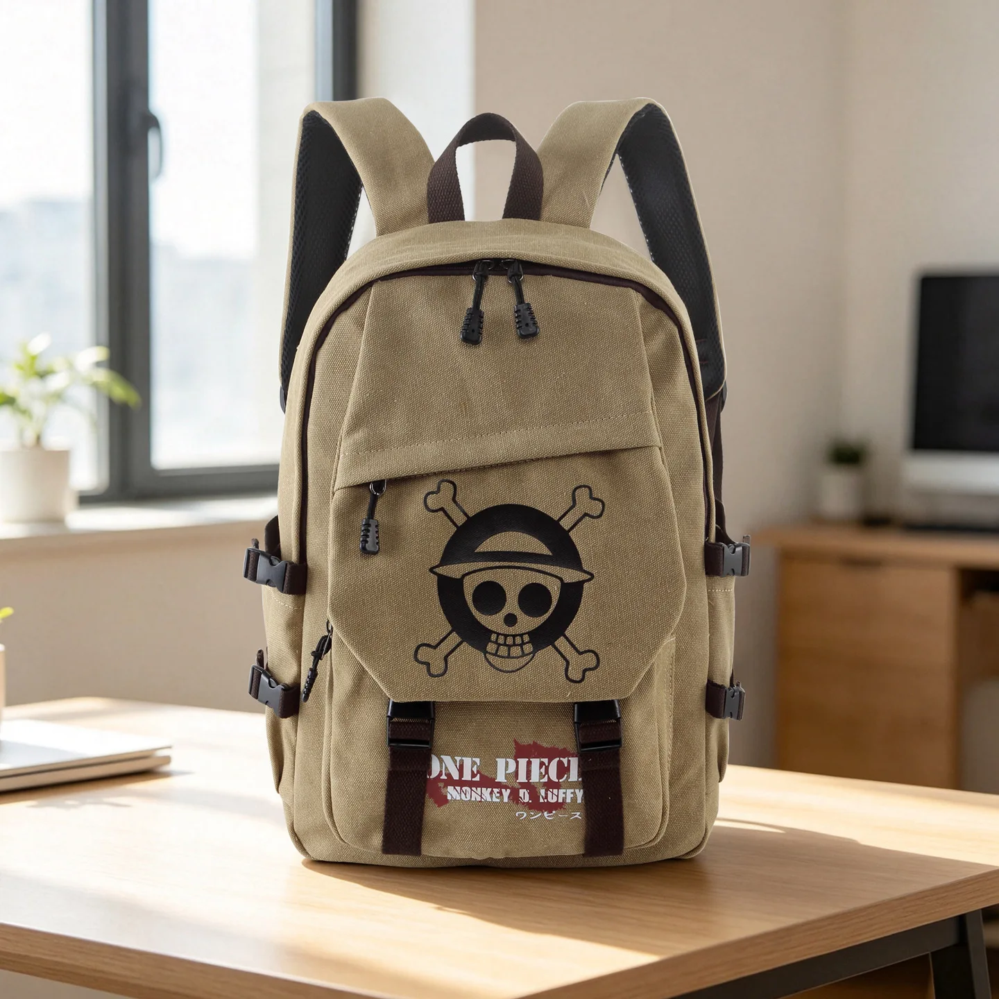Фото Рюкзак из холщовой ткани One Piece, 45×33 см, сумка для ноутбука 14 дюймов, вместительный рюкзак для путешествий на открытом воздухе, школьный рюкзак для студентов №3