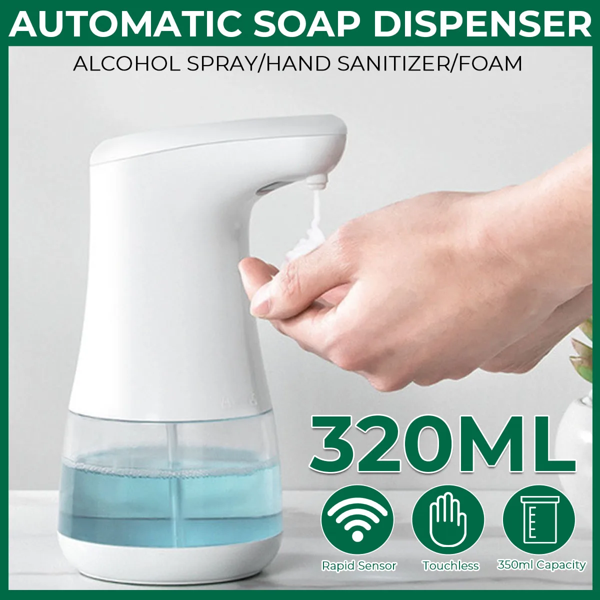 

320 мл Бесконтактное дезинфицирующее средство для спирта, автоматический диспенсер мыла для ванной комнаты